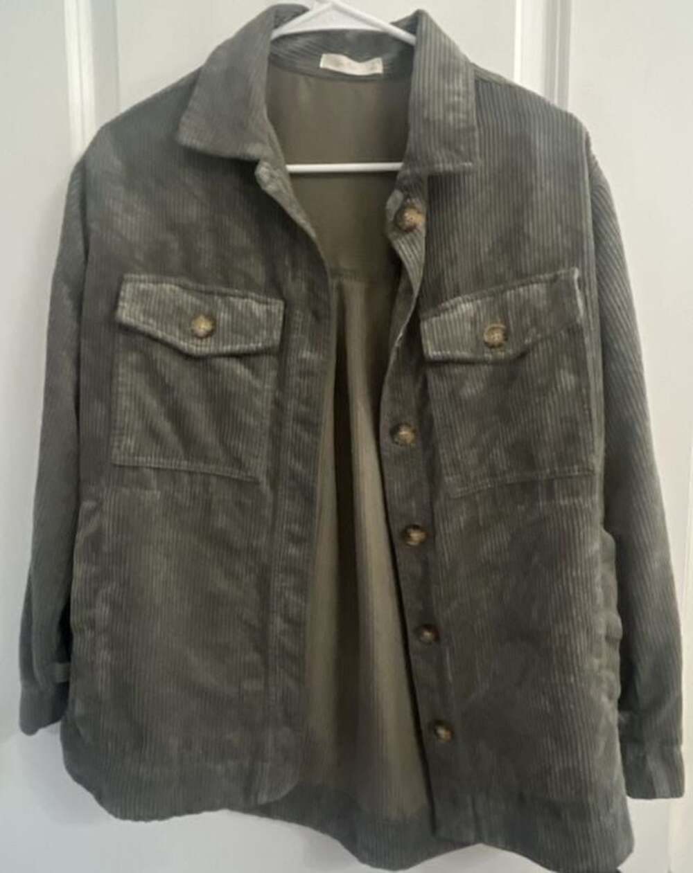 Sugar Rain Women's Olive Green Corduroy Button-Up Shacket